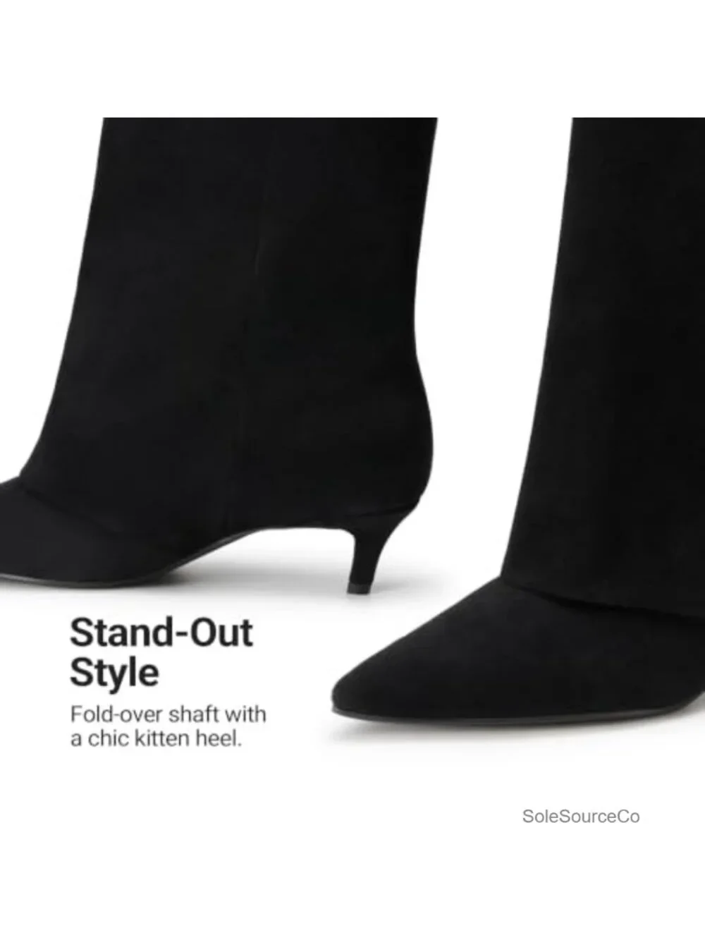 Faux Suede Knee High Boots Fold Over Kitten Heel Pointed Toe Women
